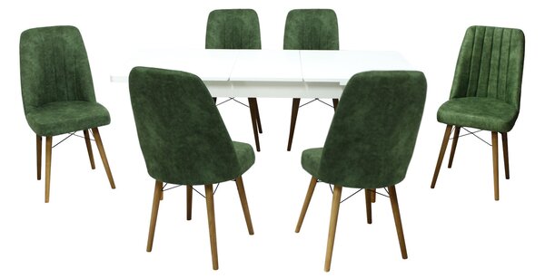 Set masă extensibilă Aris Alb cu 6 scaune Atena Verde