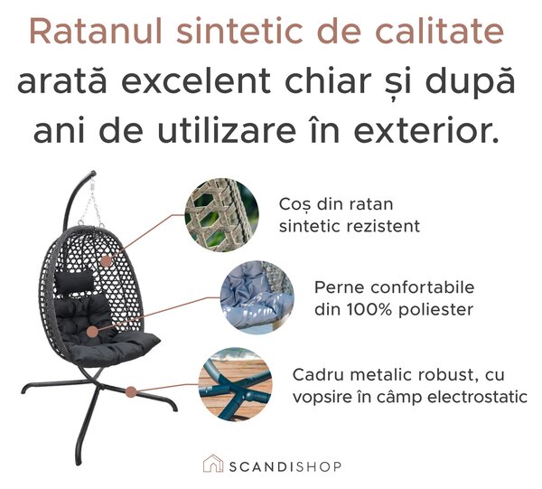 Scaun suspendat MOLINE cu suport negru, gri