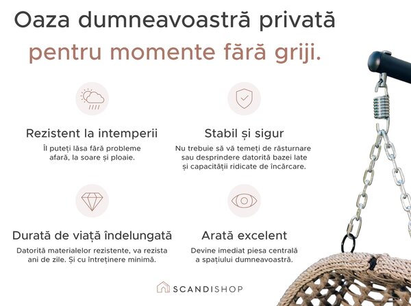 Scaun suspendat MOLINE cu suport negru, gri