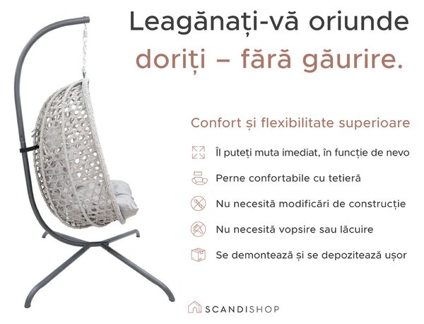 Scaun suspendat MOLINE cu suport negru, gri