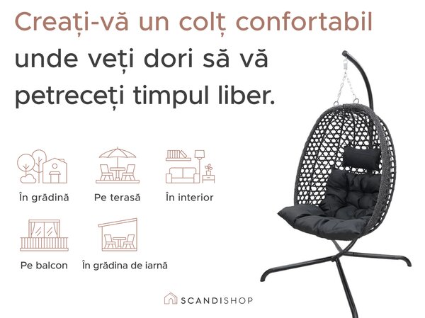 Scaun suspendat MOLINE cu suport negru, gri