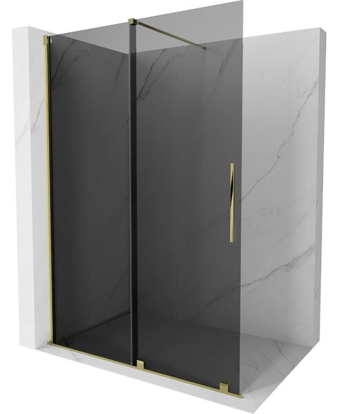 Mexen Velar, paravan de dus cu usa culisanta Walk-in 140 x 200 cm, sticla gri 8mm, auriu lucios, 871-140-000-43-50
