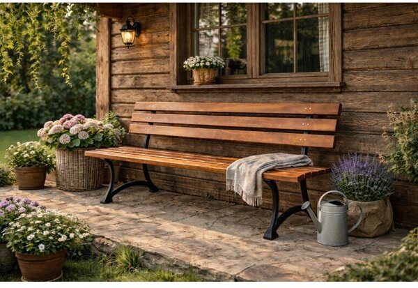 Bancă de grădină în culoare naturală din lemn masiv – Rojaplast