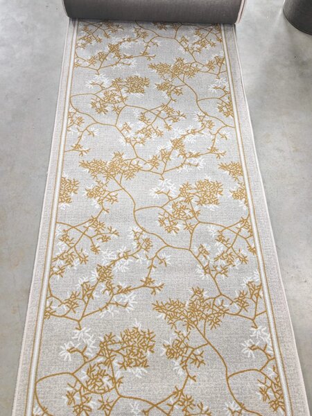 Traversa ZARRA 00844, GREY Model Sakura Imprimat, Tesatura Plata, Latime 0.6m, Marime 60 x 200 cm, Gri, Bej, Alb, Festonata / Surfilata / Tivita