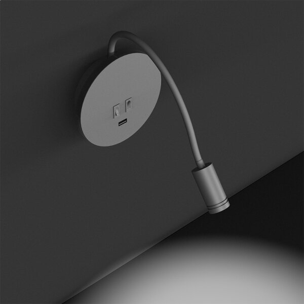 Lampă de perete LED flexibilă BASE cu USB, LED/8W+LED/2W/230V, alb/argintiu