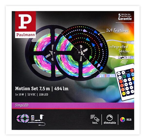 Bandă dimabilă LED RGB/15W Paulmann 70514 SIMPLED 7,5m 230V + telecomandă