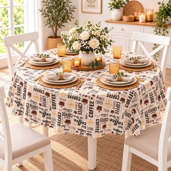 Fata de masa teflonata, rotunda, diametru 140cm, Cafea