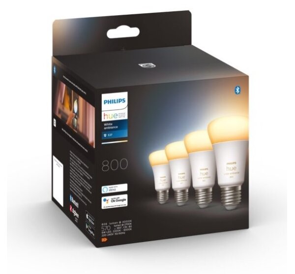 SET 4x bec LED dimabil Philips Hue WHITE AMBIANCE E27/6W/230V 2200-6500K