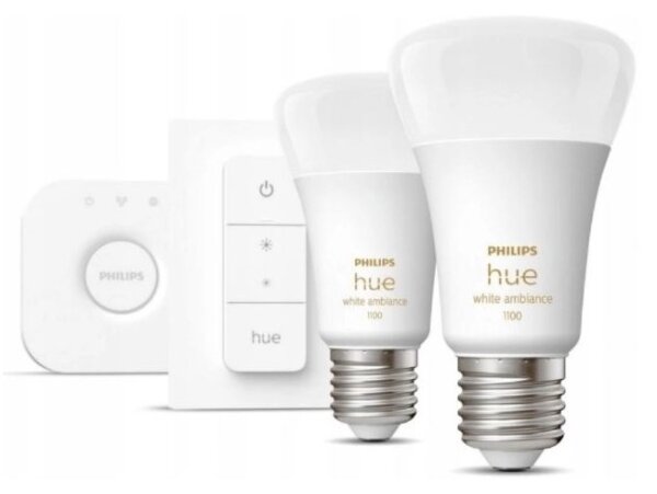 Kit de pornire Philips Hue WHITE AMBIANCE 2xE27/8W/230V + Bridge și comutator dimmer