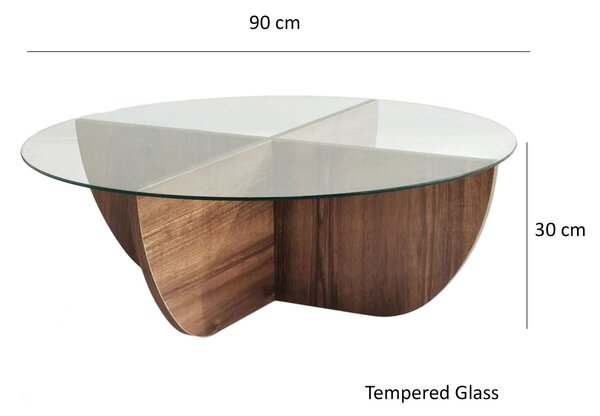Masuta cafea Lily, transparent/nuc, sticla/PAL melaminat, 90x90x30 cm