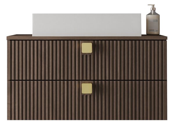 Cabinet atârnat pentru baie Gratal, Nuc închis, PAL laminat, MDF, 42x80x46cm, 38 kg