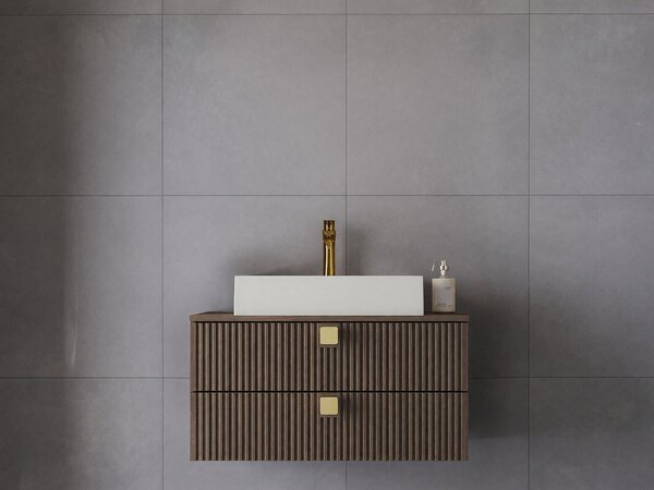Cabinet atârnat pentru baie Gratal, Nuc închis, PAL laminat, MDF, 42x80x46cm, 38 kg