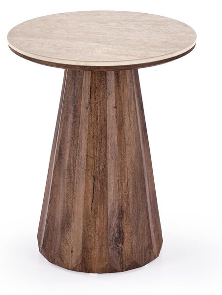Măsuță laterală Houston 2222, Travertin ușor, Nuc închis, MDF, 57cm, 13 kg