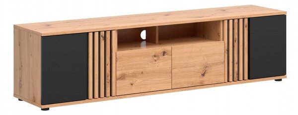 Comodă TV Orlnolu 114, Stejar artizan, Negru, PAL laminat, 46x180x40cm, 51 kg