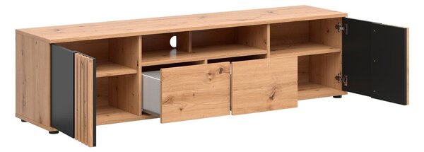 Comodă TV Orlnolu 114, Stejar artizan, Negru, PAL laminat, 46x180x40cm, 51 kg