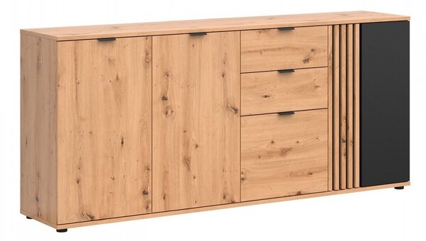 Comodă Orlnolu 115, Negru, Stejar artizan, PAL laminat, 87x195x40cm, 79 kg