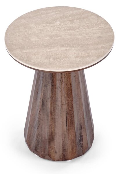 Măsuță laterală Houston 2222, Travertin ușor, Nuc închis, MDF, 57cm, 13 kg