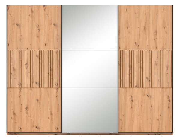 Dulap Ludale 118, Stejar artizan, 211x270x55cm, 205 kg, Uși dulap: Glisante, Numărul de rafturi: 3, Numărul de rafturi: 3