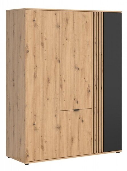 Dulap Orlnolu 118, Stejar artizan, Negru, 195x150x56cm, 130 kg, Uși dulap: Cu balamale, Numărul de rafturi: 6, Numărul de rafturi: 6