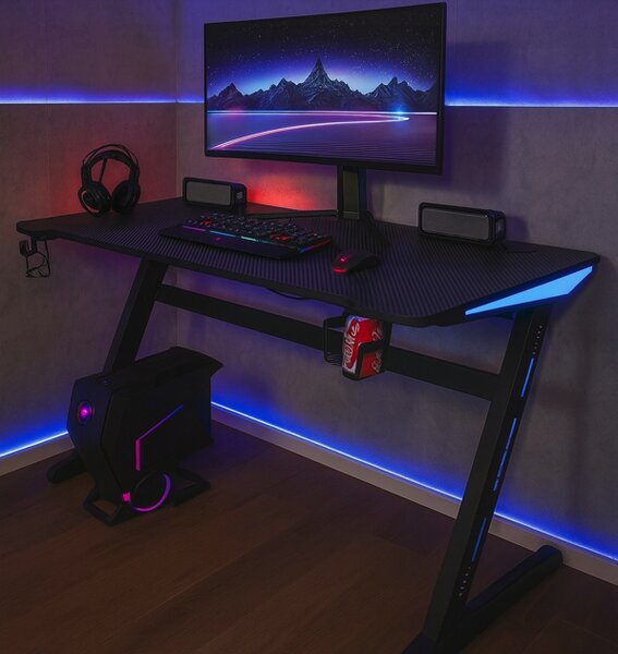Masă de jocuri cu RGB LED backlight negru Lățime: 60 cm | Lungime: 140 cm