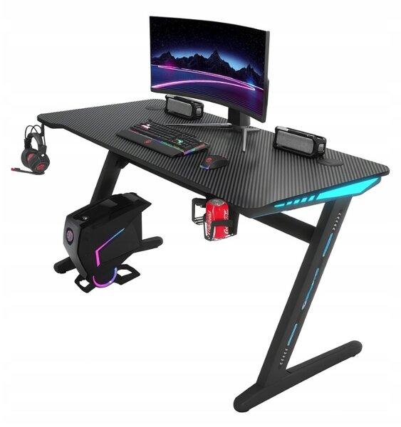 Masă de jocuri cu RGB LED backlight negru Lățime: 60 cm | Lungime: 140 cm