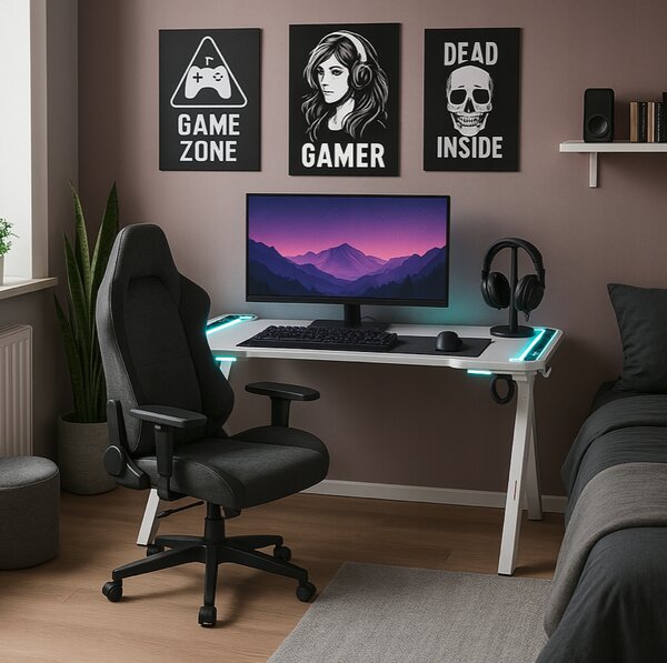 Masă de jocuri cu RGB LED backlight alb Lățime: 60 cm | Lungime: 120 cm