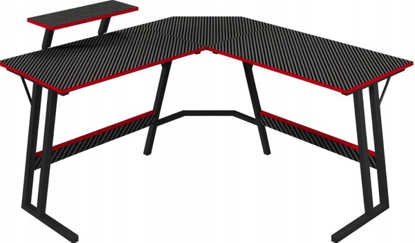 Birou de gaming de colț BG02 - negru cu raft pentru monitor
