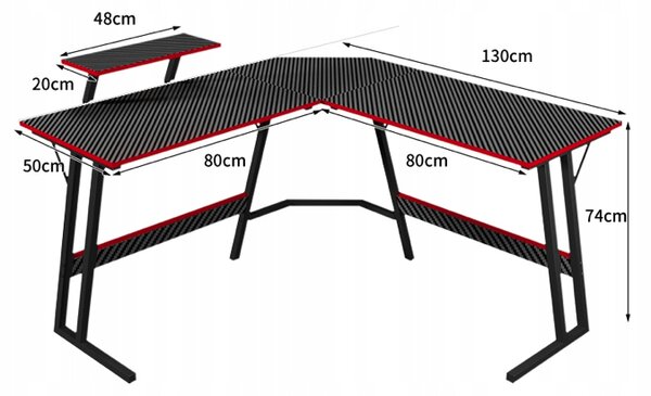 Birou de gaming de colț BG02 - negru cu raft pentru monitor