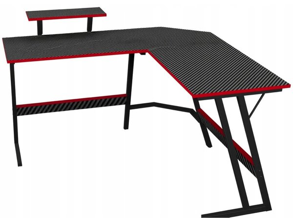 Birou de gaming de colț BG02 - negru cu raft pentru monitor