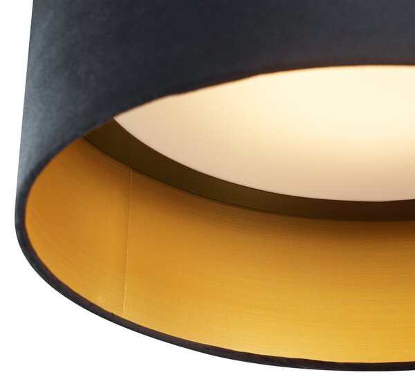 Plafonieră modernă neagră din catifea 40cm incl. LED cu 3 trepte de intensitate luminoasă - Sue