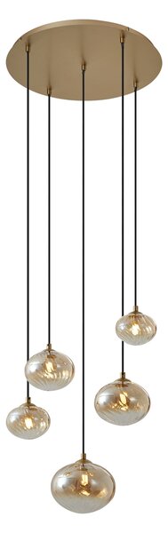 Lampă suspendată Art Deco aurie cu sticlă ambră - Jia