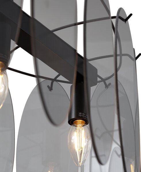 Lampă suspendată de design neagră cu sticlă fumurie ovală cu 5 lumini - Mochan