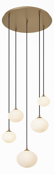 Lampă suspendată Art Deco aurie cu sticlă opal 5 lumini - Yani