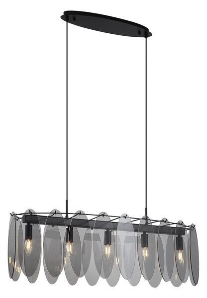 Lampă suspendată de design neagră cu sticlă fumurie ovală cu 5 lumini - Mochan