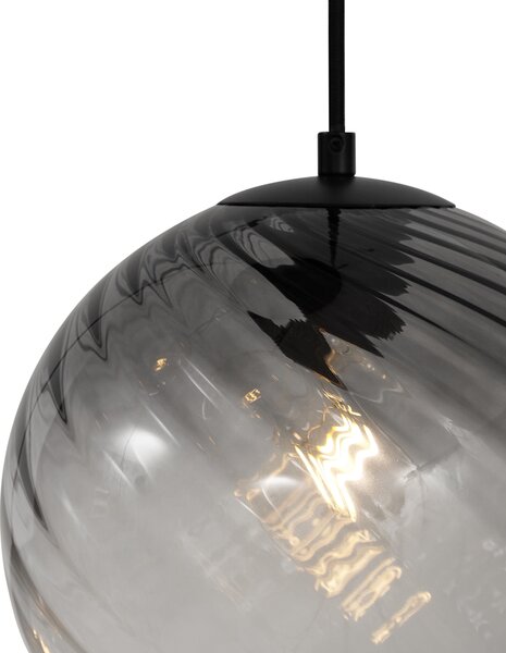 Lampă suspendată Art Deco neagră cu sticlă fumurie rotundă cu 4 lumini - Bao