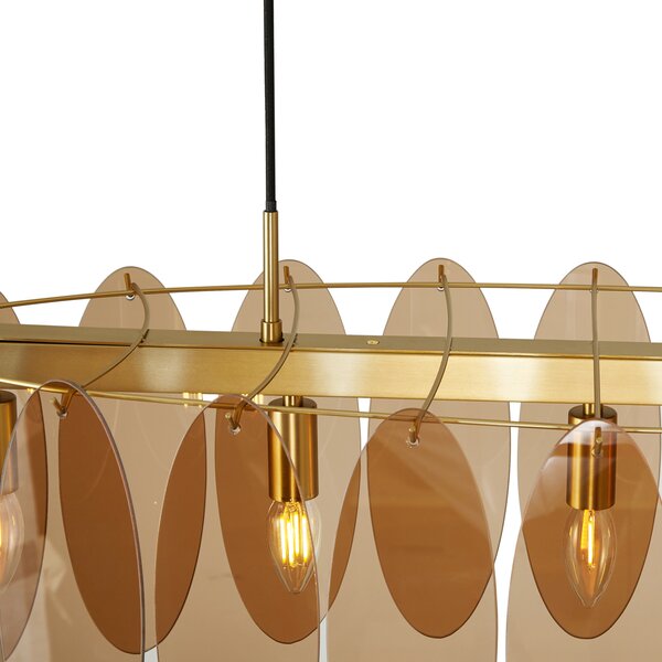 Lampă suspendată Art Deco aurie cu sticlă ovală ambră cu 5 lumini - Mochan
