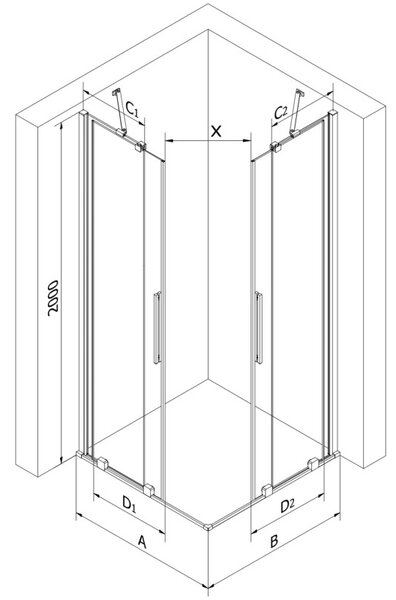 Mexen Velar Duo cabină de duș glisantă 90 x 80 cm, transparent, crom - 871-090-080-02-01
