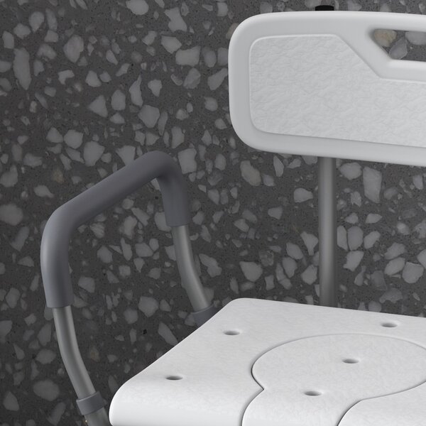 HOMCOM Scaun Baie cu Spătar și Brațe, Toaletă cu Înălțime Reglabilă, Scaun Toaletă cu Plăcuță de Picior, 53,5x46x70-82,5 cm, Alb | Aosom Romania