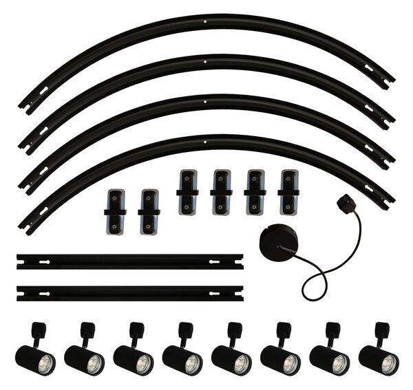 Sistem modern de iluminat pe șine cu 8 spoturi negre, monofazat, oval, 200 cm - Iconic Jeana