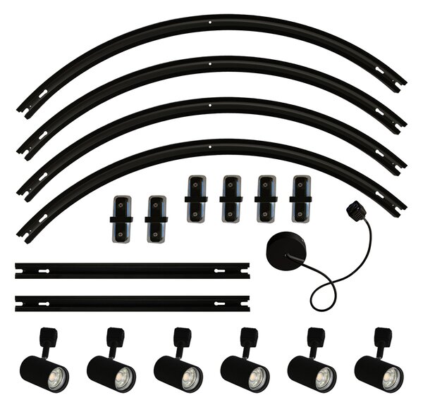 Sistem modern de iluminat pe șine cu 6 spoturi negre, monofazat, oval 100cm - Iconic Jeana