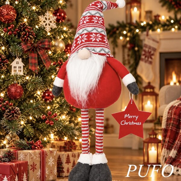 Figurina decorativa de Craciun cu picioare extensibile, 55-70 cm, rosu