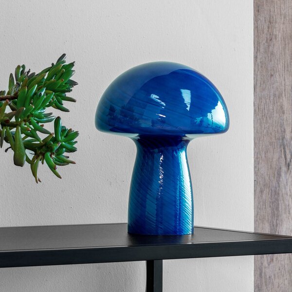 Lampă de masă Dyberg Larsen, Mushroom, Albastru, Camera de zi, Sticlă, Design