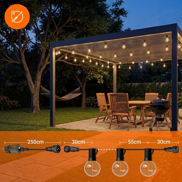 Ghirlandă decorativă LED reglabilă pentru exterior 36xE12/1W/24/230V 22,35 m IP65 neagră + telecomandă