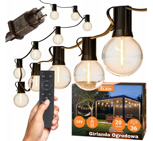 Ghirlandă decorativă LED reglabilă pentru exterior 36xE12/1W/24/230V 22,35 m IP65 neagră + telecomandă