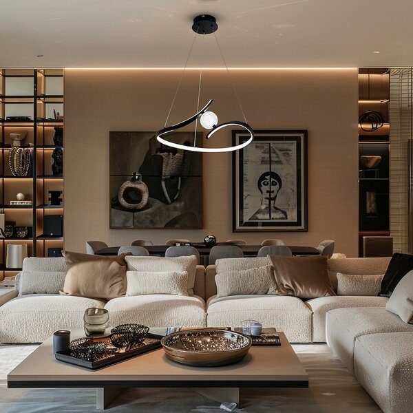 Milagro Lighting Lampă suspendată LED Perla, metal, acril, negru, 4.000 K, Negru, Camera de zi / sufragerie, Metal, Modern