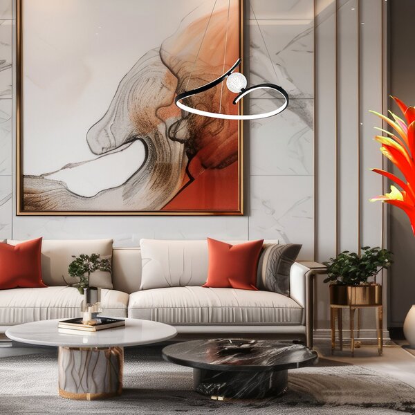 Milagro Lighting Lampă suspendată LED Perla, metal, acril, negru, 4.000 K, Negru, Camera de zi / sufragerie, Metal, Modern
