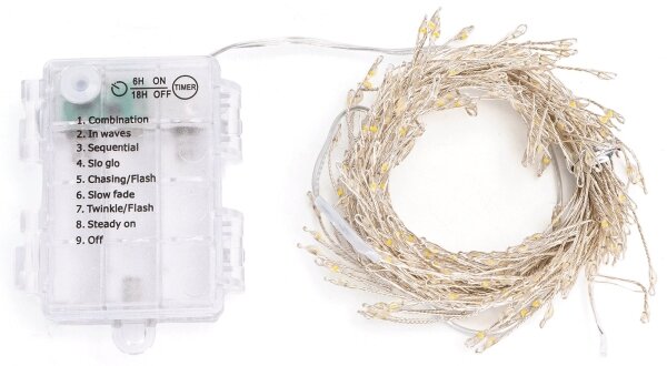 Aigostar - LED ghirlandă de Crăciun pentru exterior 200 LED/8 moduri 3xAA 6,3m IP44 alb cald