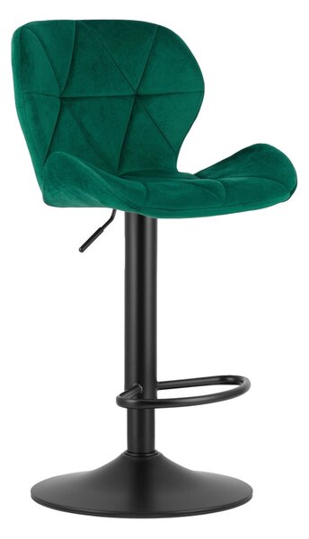 Scaun de bar verde WEST VELVET cu picior negru