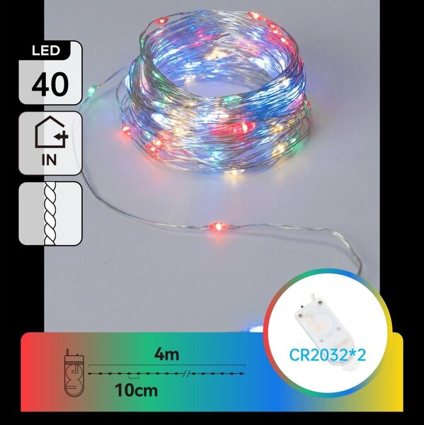 Aigostar - Ghirlandă de Crăciun cu LED, 40xLED/2x3V, 4m, multicoloră