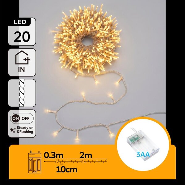 Aigostar - Ghirlandă LED de Crăciun 20xLED/3xAA 2,3 m alb cald